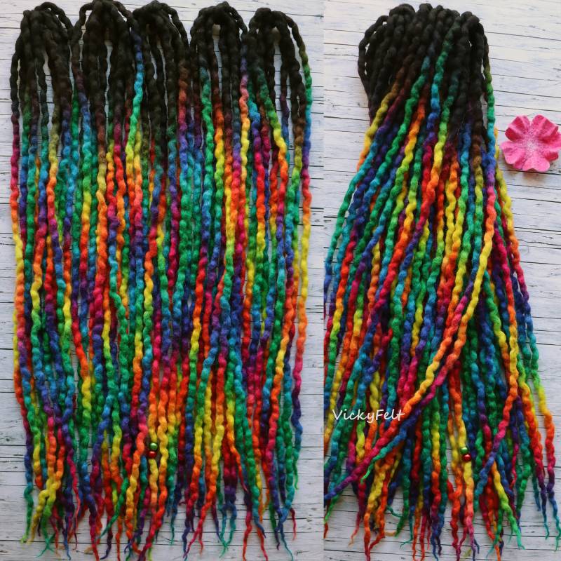 10 De Bis Komplettes Set Wolldreads Regenbogenschwarze Wurzeln Doppelendige Dreadlocks-Verlängerungen 14 32 Zoll von VickyFelt