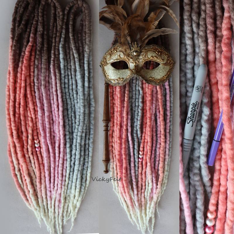 Dreads Dreadlocks 15 Stk. 14-32 Zoll De Ombre Doppelendige Woll-Erweiterungen "Pastell -4" von VickyFelt