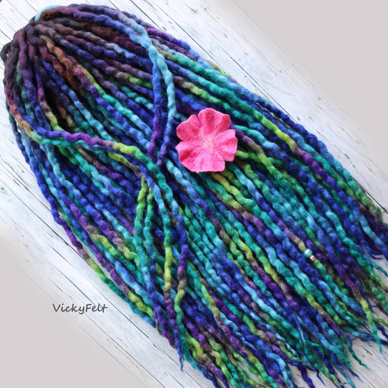 Wolle Dreads 10 De Zu Komplettes Set Dreadlocks „Mermaid-2" von VickyFelt