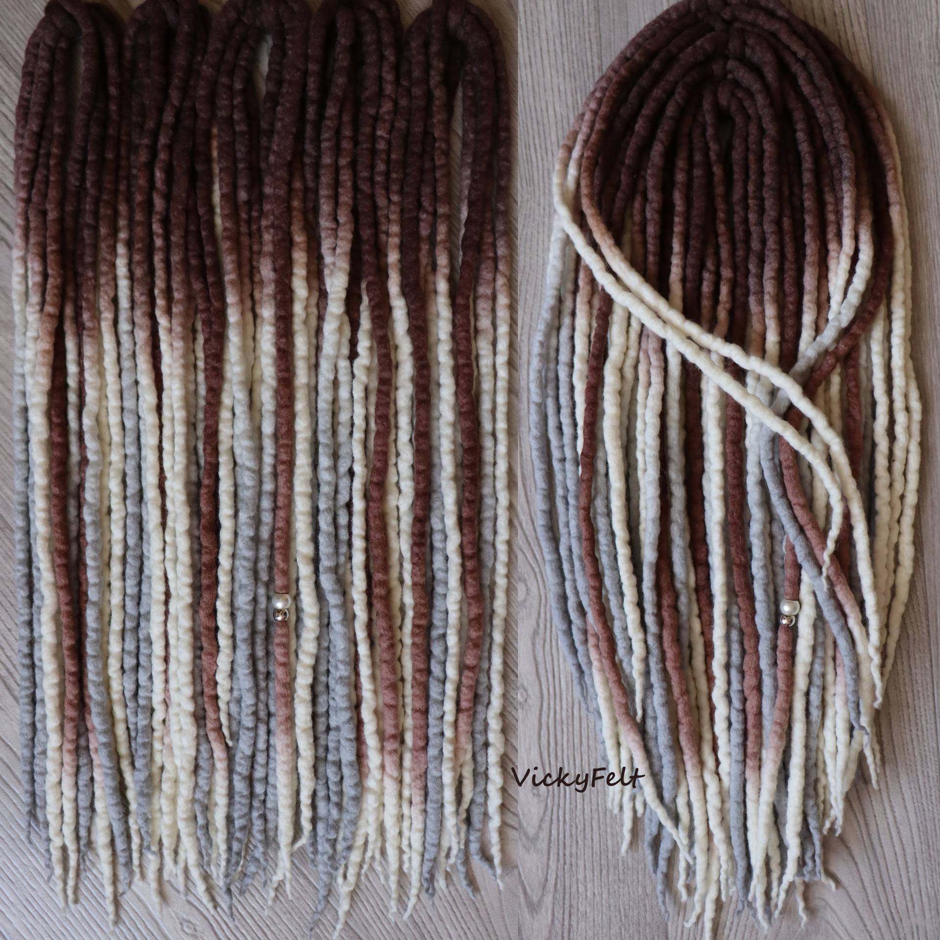 Wolle Für Dreads Zu Full Set 14-32 Inches Ombre Dreadlocks De Doppelendige Verlängerungen Braune Wurzeln "Erster Schnee" von VickyFelt