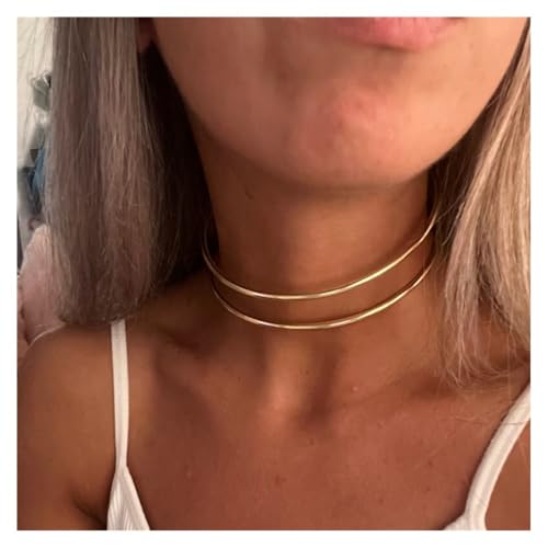 Vickyliou Jewelry Doppelschichtige Metallhalsketten for Frauen, Kragenhalskette, Punk-Schmuck, Gold-Silber-Farbe Necklace(Gold) von Vickyliou