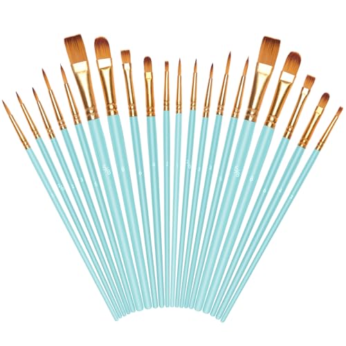 Vicloon 20 Stück Pinselset, Nylon Pinsel, Künstlerpinsel, Hochwertige Pinsel mit Holzgriffen, Premium Nylon Acrylfarben Pinselset, Malerei Ölfarben Brush Set für, Erwachsene und Kinder, Hellblau von Vicloon