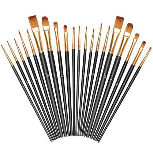 Vicloon 20 Stück Pinselset, Nylon Pinsel, Künstlerpinsel, Hochwertige Pinsel mit Holzgriffen, Premium Nylon Acrylfarben Pinselset, Malerei Ölfarben Brush Set für, Erwachsene und Kinder, Schwarz von Vicloon