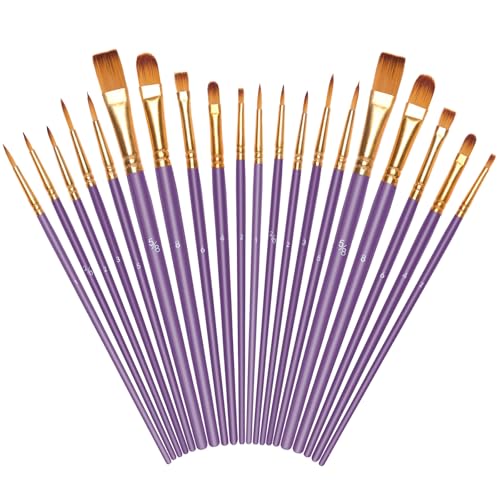 Vicloon 20 Stück Pinselset, Nylon Pinsel, Künstlerpinsel, Hochwertige Pinsel mit Holzgriffen, Premium Nylon Acrylfarben Pinselset, Malerei Ölfarben Brush Set für Künstler, Erwachsene und Kinder, Lila von Vicloon