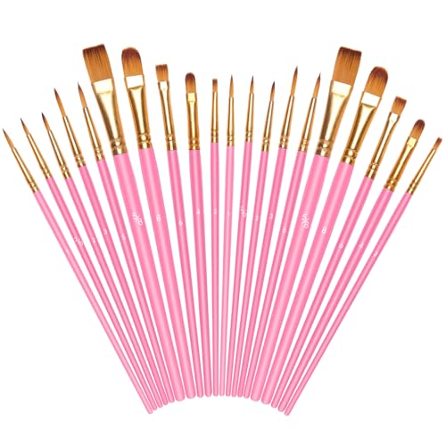 Vicloon 20 Stück Pinselset, Nylon Pinsel, Künstlerpinsel, Hochwertige Pinsel mit Holzgriffen, Premium Nylon Acrylfarben Pinselset, Malerei Ölfarben Brush Set für Künstler, Erwachsene und Kinder, Rosa von Vicloon