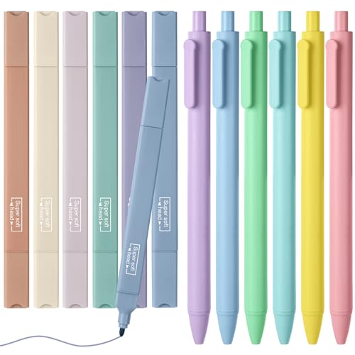 Vicloon 6pcs Textmarker 6pcs Gelstift, Aesthetic Kugelschreiber einziehbare Gel Tintenstifte Text Marker Stifte Pastell Highlighter Pen School supplies Aesthetic von Vicloon