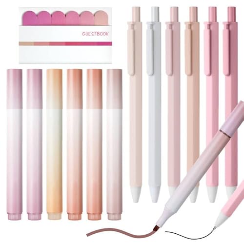 Vicloon 6pcs Einziehbare Gel Tintenstifte 4pcs Highlighter Pen 1pcs Sticky Notes School Supplies Aesthetic Schwarze Tinte Glatte Schreibstifte Haftnotizzettel Haftnotizen Markieren Textmarker(Rosa) von Vicloon