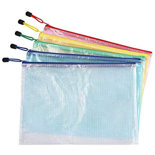 Vicloon Zip File Bag, A4 Größe Portable Mesh Dokument Tasche Farbig mit Reißverschluss für Kosmetik Büros Supplies Reise-Accessoires, 5 Farben (5pcs) von Vicloon