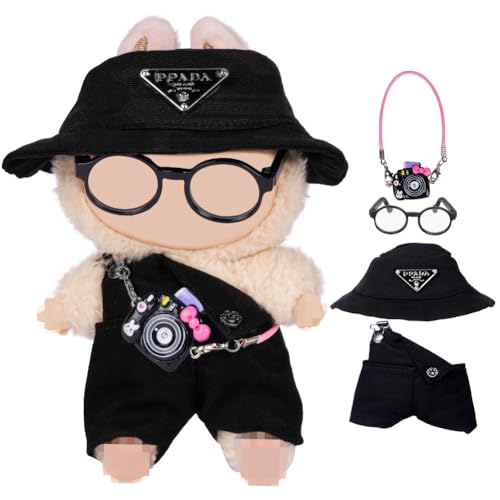 Vicloon Bekleidung für 17cm Labubu Plüsch, Kleidung für Labubu Puppe, Passende Kleidung für Die bu-bu-Plüsch Toy, Kuscheltier Outfit für La-bu Puppe, Ideales DIY Kinder Geschenke, Schwarze Hose+Brille Vicloon Bekleidung für 17cm Labubu Plüsch, Kleidung für Labubu Puppe, Passende Kleidung für Die bu-bu-Plüsch Toy, Kuscheltier Outfit für La-bu Puppe, Ideales DIY Kinder Geschenke, Schwarze Hose+Brille von Vicloon