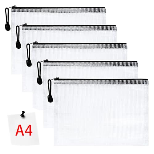 Vicloon Dokumententasche mit Reißverschluss A4, 5 pcs Mesh Plastic Zip Bag, Wasserdichte Document Case, Reißverschlusstasche Zip Beutel Tasche Wallet Taschen Kunststoff Mesh Dokumentenmappen von Vicloon