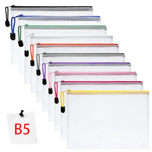 Vicloon Dokumententasche mit Reißverschluss B5, 10pcs Mesh Plastic Zip Bag, Wasserdichte Document Case, Reißverschlusstasche Zip Beutel Tasche Wallet Taschen Kunststoff Mesh Dokumentenmappen von Vicloon