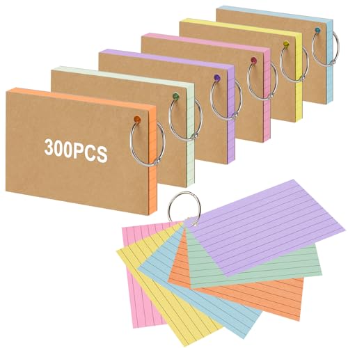 Vicloon Liniert Karteikarten, 300 Stück Lernkarten mit Ring 12,7 x 7,6cm Flash Cards Mehrfarbige Vokabelkarten für Studienaufzeichnung, Vokabel Lernen, Schule, Büro, Zuhause (6 Farben) von Vicloon