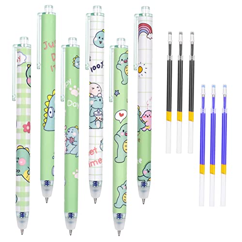 Vicloon Radierbarer Kugelschreiber, 6 Stück Löschbaren Stiften, mit 6 Nachfüllungen, 0.5mm Cartoon Stift Radierbar, Erasable Pen Set für Studenten Geschenk, Schul Bürobedarf(Dinosaurier) von Vicloon