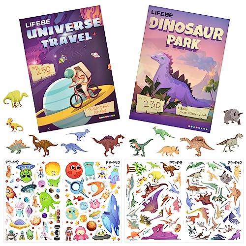 Vicloon Wiederverwendbare Sticker, Reusable Sticker Dinosaurierpark/Raumfahrt Farbig Aufkleber, Kleinkinder Sticker für Mitgebsel Kindergeburtstag Gastgeschenke(2 Bogen) von Vicloon