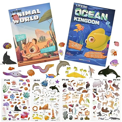 Vicloon Wiederverwendbare Sticker, Reusable Sticker Tiefseereich/Tierwelt Farbig Aufkleber, Kleinkinder Sticker für Mitgebsel Kindergeburtstag Gastgeschenke(2 Bogen) von Vicloon