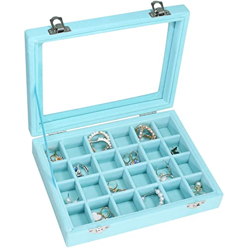 Vicoter Samt-Schmuckschatulle mit 24 Rastern, für Schmuck, Ring, Organizer, Box, Halter, Ohrringe, Aufbewahrungsbox für Mädchen, Ehefrau, Mutter, Frauen (hellblau) von Vicoter