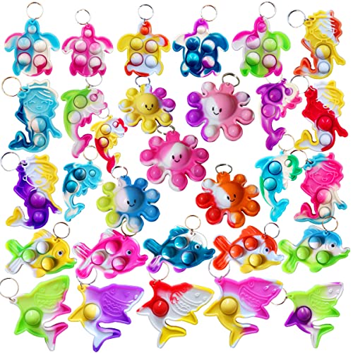 Victgame 30 Stück Bulk Ozean Schlüsselanhänger Mini Pop Fidget für Studenten Geschenk und Oktopus Party Gefälligkeiten, Student Blase Preis für Jungen und kleines Mädchen, Kinder von Victgame