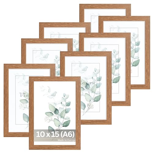 VictoR Bilderrahmen Dali 8er Set 10x15 cm (A6) Braun - Fotorahmen Holz A6 - Bilderrahmen Set Braun 10x15 - moderner Holzrahmen mit bruchsicherem Acrylglas von VictoR