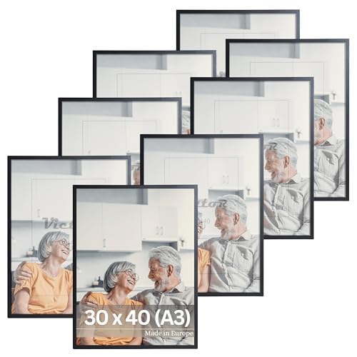 VictoR Bilderrahmen Dali 8er Set 30x40 cm (A3) Schwarz - Bilderrahmen Quadratisch Holz 30x40 - Bilderrahmen Schwarz 30x40 - Bilderrahmen Set Schwarz von VictoR