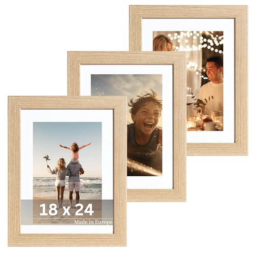 VictoR Bilderrahmen Passepartout Richter Beige 3er Set in 18x24 cm mit 13x18cm Passepartout - Fotorahmen Holz - Leiste: 25x20mm - Bilderrahmen Set Beige 18x24 von VictoR