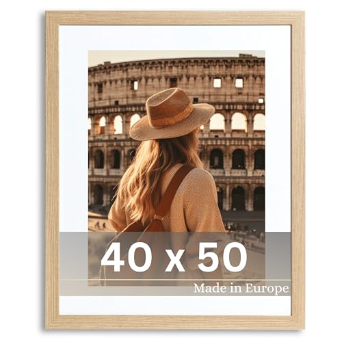 VictoR Bilderrahmen Passepartout Richter Beige in 40x50 cm mit 30x40 (A3) Passepartout - Fotorahmen Holz - Leiste: 25x20mm - Bilderrahmen 40x50 Beige von VictoR