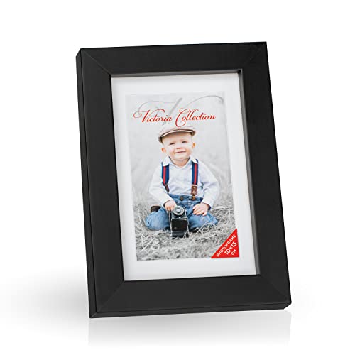 Klassischer Holz Bilderrahmen für 10x15 cm Fotos - Fotorahmen in Schwarz mit Echtem Glas für Schöne Momente | Freistehender Holzrahmen geeignet für Tisch & Wand, Hoch- & Querformat von Victoria Collection