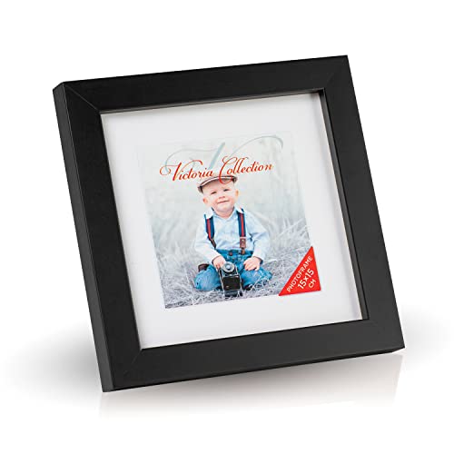 Klassischer Holz Bilderrahmen für 15x15 cm Fotos - Fotorahmen in Schwarz mit Echtem Glas für Schöne Momente | Freistehender Holzrahmen geeignet für Tisch & Wand, Hoch- & Querformat von Victoria Collection