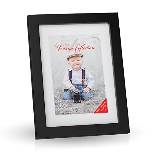 Klassischer Holz Bilderrahmen für DIN A5 / 15x21 cm Fotos - Fotorahmen in Schwarz mit Echtem Glas für Schöne Momente | Freistehender Holzrahmen geeignet für Tisch & Wand, Hoch- & Querformat von Victoria Collection