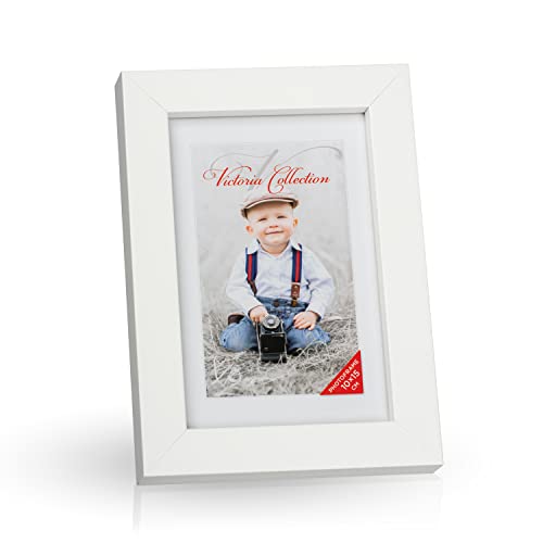 Victoria Collection Klassischer Holz Bilderrahmen für 10x15 cm Fotos - Fotorahmen in Weiß mit Echtem Glas für Schöne Momente | Freistehender Holzrahmen geeignet für Tisch & Wand, Hoch- & Querformat von Victoria Collection