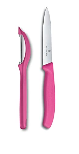 Victorinox Universalschäler mit Pendelklinge CUT Set für Obst und Gemüse - Extra scharf - Zackenschliffklinge/Zweischneidig - Swiss Made - Pink von Victorinox