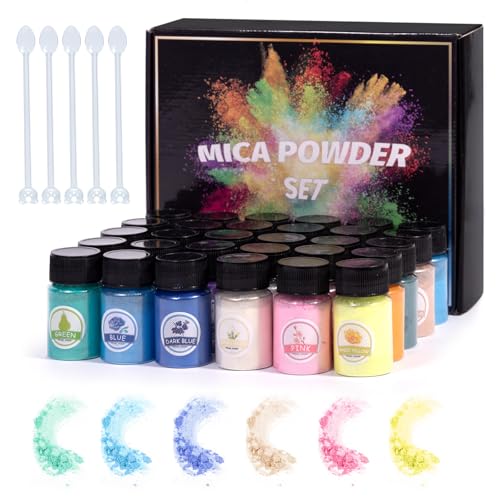 VIDA ROSA 30 Farben Mica-Pulver, Mica-Glitzer-Pigment für UV-Harz & Epoxidharz, Natürliche Unschädliches Farbstoff, Anwendbar für Harz, Nagellack, Slime, Kerzen, Seife/Badebomben, Jede Flasche 0,35 oz von VidaRosa