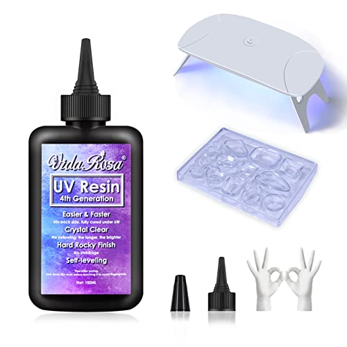 VidaRosa UV-Harz, 100 g, schnellste Aushärtung, hart, kristallklar, mit UV-Lampe und Schmuckform, UV-Harz-Starter-Set für Kleber/Schmuckherstellung/Handwerk DIY von VidaRosa