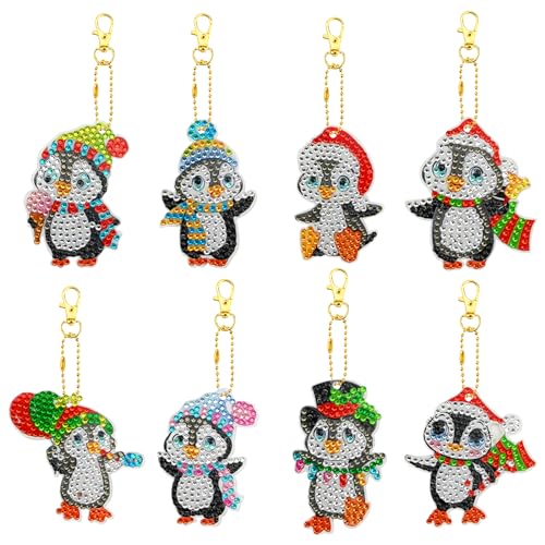 5D Diamond Painting Anhänger Set 8 Stück Weihnachten Pinguin Diy 5d Diamond Art Painting Keychain Diamantmalerei Schlüsselanhänger 5D Einseitig Diamond Painting für Kinder Mädchen Geschenkidee von Vidillo