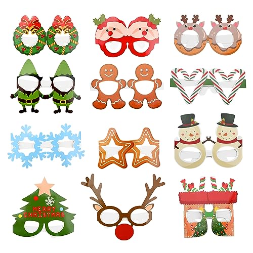 Partybrille 12Pcs Weihnachten Brille Party Brille Set Neuheit Party Sonnenbrille Foto Requisiten für Party Kostüm Dekoration Photo Booth Requisiten Kostüm Kinder Party Favor Sets Urlaub Geschenk von Vidillo