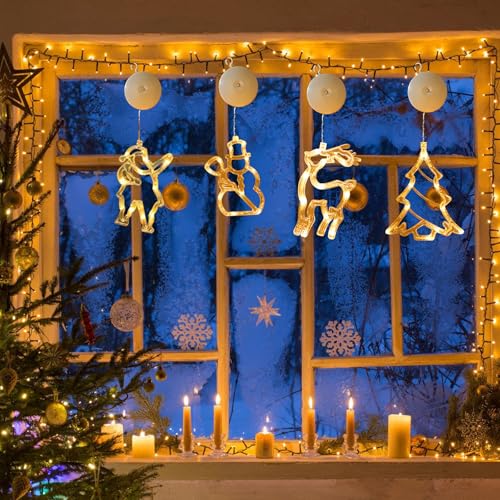 Vidillo 4 Stück Weihnachten Dekorative Fensterlicht Weihnachten Fenster Vorhang Lichter LED Hängende Weihnachten Anhänger Fenster Lichter Innen Dekorationen Lichterkette für Weihnachtsbaum Home Decor von Vidillo