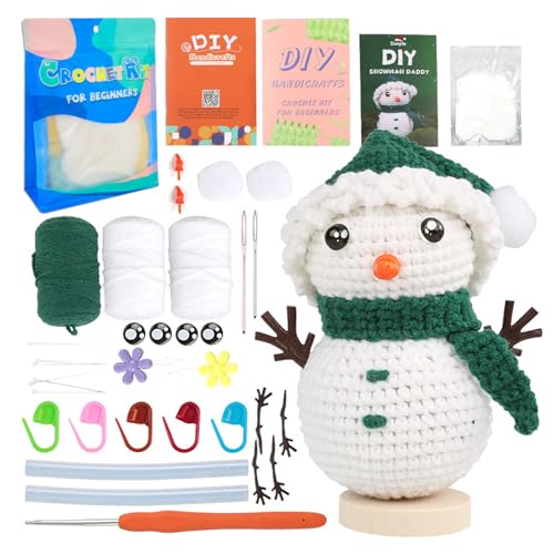 Vidillo Häkelset für Anfänger Schneemann Häkelnadel Set Häkel-Starterset Fleshiness Anfänger Häkeln Strickset Häkeln Starter Pack DIY mit Häkelnadel,Garn,Anleitung,Video-Tutorial Erwachsene (Rot) von Vidillo