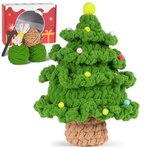 Vidillo Häkelset für Anfänger Weihnachtsbaum Häkelnadel Set Häkel-Starterset Fleshiness Anfänger Häkeln Strickset Häkeln Starter Pack DIY Set mit Häkelnadel,Garn,Anleitung,Video-Tutorial Erwachsene von Vidillo