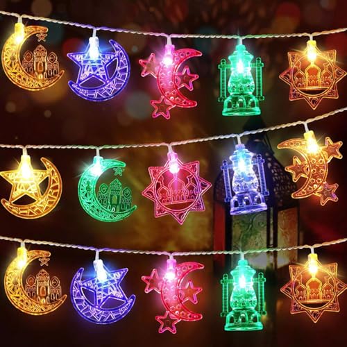 Vidillo Ramadan-Lichterkette, Ramadan-Dekorationen, 20 LEDs, bunte Lichterkette, Eid-Lichterkette für Zuhause, Eid-Laterne, Nachtdekoration, perfekt für Ramadan-Festlichkeiten, Partys, von Vidillo