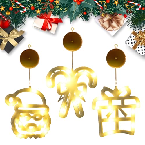 Vidillo Weihnachten Lichterketten 3Pcs Weihnachten Fenster Lichter hängende Licht mit Saugnapf Hängende Weihnachtslichter Batteriebetriebene Hängelampen Dekorationen für Indoor Holiday Shop Decor von Vidillo