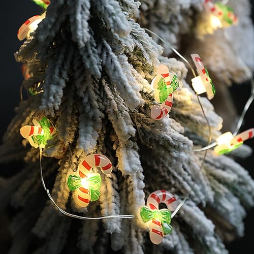 Vidillo Weihnachtslichterkette mit 20 LEDs,Weihnachtsbeleuchtung,Weihnachtsbaumbeleuchtung,Zuckerstange,Bell String Lights,für Schlafzimmer,Korridor,Terrasse,Winterferien Partys (Zuckerstange-2.0m) von Vidillo