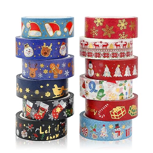 Washi Tape Set 12 Rolls Weihnachten Schwarz Washi Masking Tape Dekorative Klebeband für Scrapbooking DIY Handwerk Bastler verschönert Journals Planer Karten Geschenkverpackung Bänder Hochzeit (Rot) von Vidillo