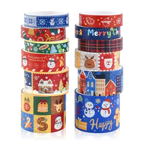 Washi Tape Set 12 Rolls Weihnachten Schwarz Washi Masking Tape Dekorative Klebeband für Scrapbooking DIY Handwerk Bastler verschönert Journals Planer Karten Geschenkverpackung Bänder Hochzeit (Farbe) von Vidillo