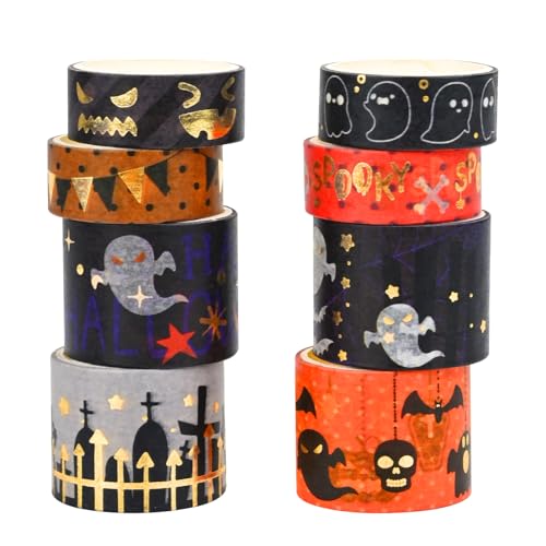 Washi Tape Set 8 Rolls Halloween Schwarz Orange Washi Masking Tape Dekorative Klebeband für Scrapbooking DIY Handwerk Bastler verschönert Journals Planer Karten Geschenkverpackung Bänder (Geist) von Vidillo