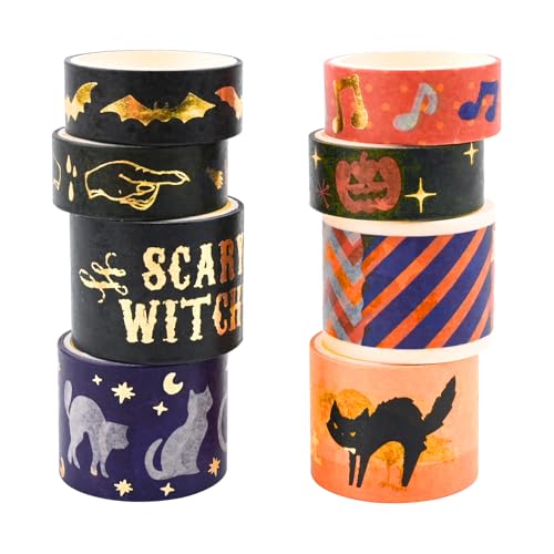 Washi Tape Set 8 Rolls Halloween Schwarz Orange Washi Masking Tape Dekorative Klebeband für Scrapbooking DIY Handwerk Bastler verschönert Journals Planer Karten Geschenkverpackung Bänder (Fledermaus) von Vidillo