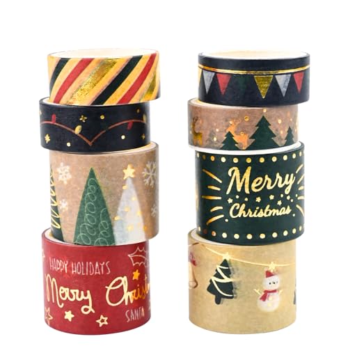 Washi Tape Set 8Rolls Weihnachten Rot Washi Masking Tape Dekorative Klebeband für Scrapbooking DIY Handwerk Bastler verschönert Journals Planer Karten Geschenkverpackung Bänder Hochzeit (Baum) von Vidillo