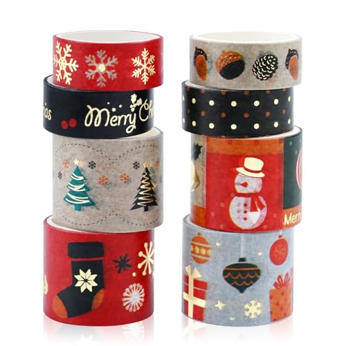 Washi Tape Set 8Rolls Weihnachten Rot Washi Masking Tape Dekorative Klebeband für Scrapbooking DIY Handwerk Bastler verschönert Journals Planer Karten Geschenkverpackung Bänder Hochzeit (Strumpf) von Vidillo