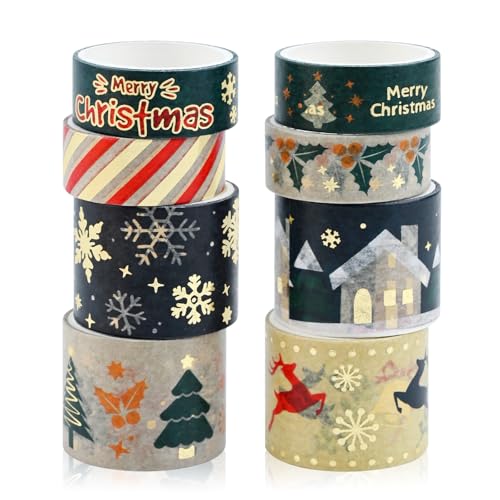 Washi Tape Set 8Rolls Weihnachten Rot Washi Masking Tape Dekorative Klebeband für Scrapbooking DIY Handwerk Bastler verschönert Journals Planer Karten Geschenkverpackung Bänder Hochzeit (Schneeflocke) von Vidillo