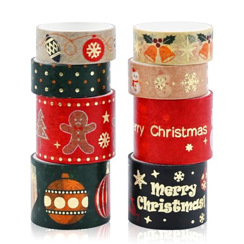 Washi Tape Set 8Rolls Weihnachten Rot Washi Masking Tape Dekorative Klebeband für Scrapbooking DIY Handwerk Bastler verschönert Journals Planer Karten Geschenkverpackung Bänder Hochzeit (Schneemann) von Vidillo