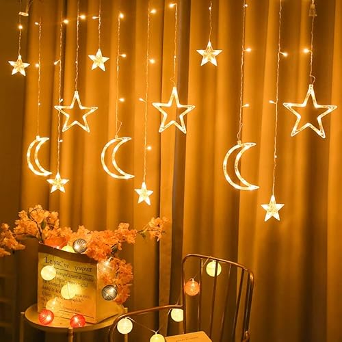 Weihnachten Lichterketten 11,5 Ft 36Pcs LED Lichterkette Dekorative Lichter Lichterkette Stern Mond Vorhang Lichterketten AA Batterie betrieb für Weihnachten Indoor Outdoor Urlaub Neujahr Party Home von Vidillo