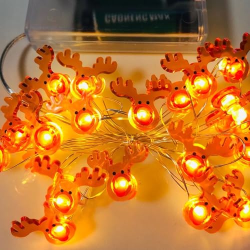 Weihnachts-Lichterkette, 2m dekorative Weihnachtslichter Batteriebetriebene Weihnachtslichterkette Rentier Led Licht Festliche Lichter für Indoor Weihnachtsparty, Baumdekoration, Schlafzimmer(Elch) von Vidillo